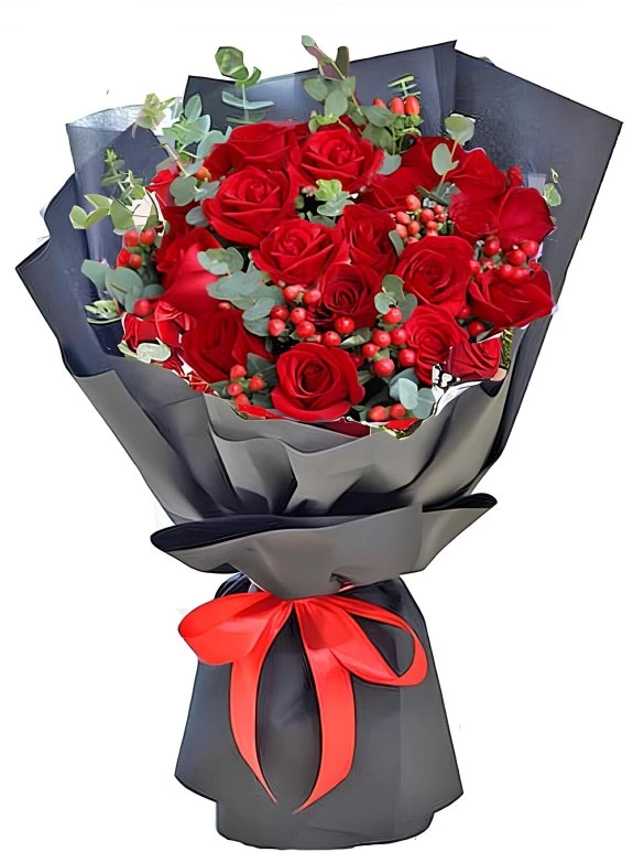 20 Tutkulu Kırmızı Gül ve Hiperikum Zarafeti Buketi