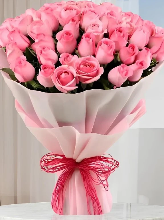 Premium 50 Tane Pembe Gül Buketi